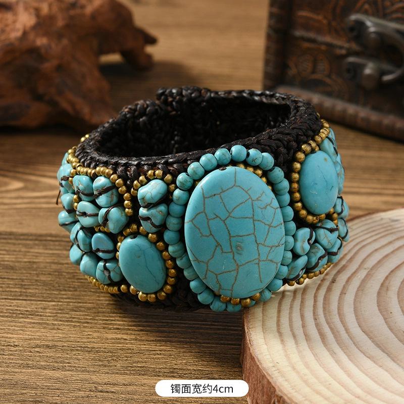 Heavy industry woven natural stone bracelet Bohemian retro exotic female personality Tibetan bracelet accessories