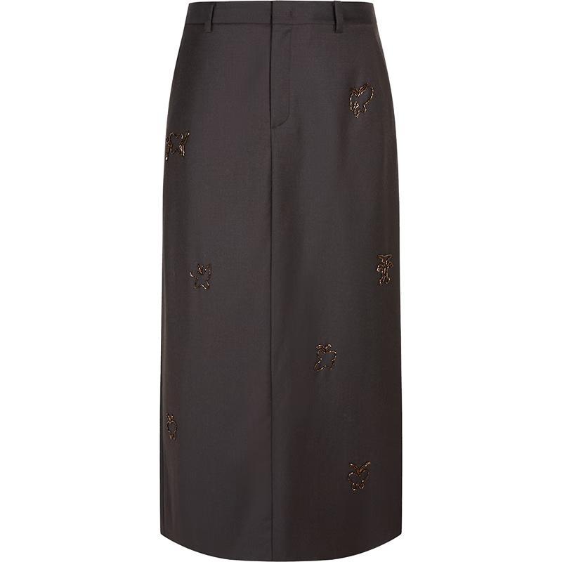 JNBY Women s Merino Wool Midi Skirt with Butterfly Embroidery S
