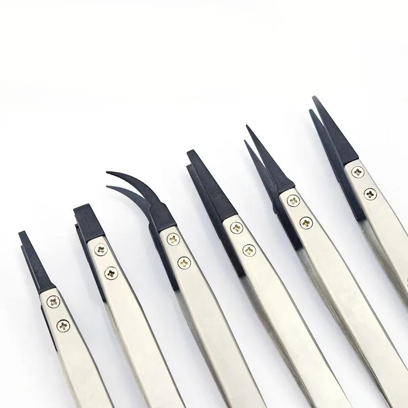 1Pc Watch Hands Installation Work Tweezers Straight Elbow Handle Stainless Antistatic Plastic Tweezers Esd-259 Esd-259A Esd-7A