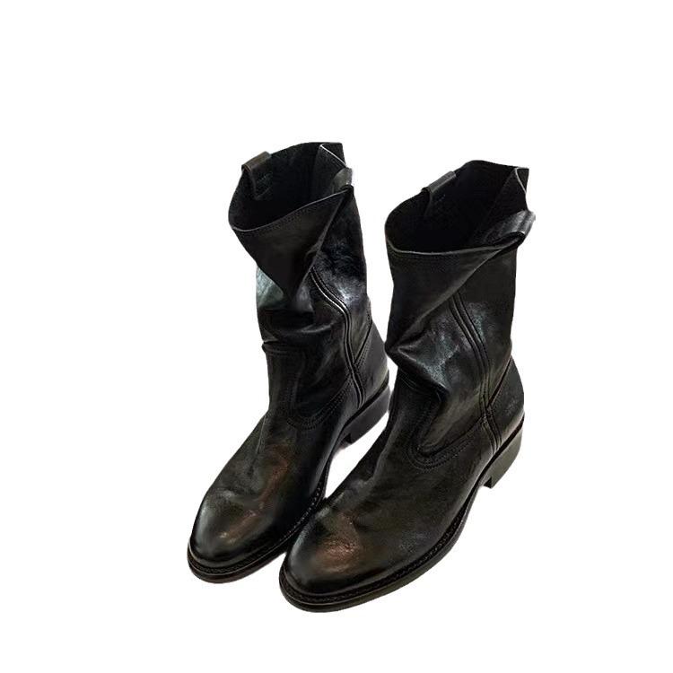 

[Sheei Su Yinyin] Burke Highway~ Horse leather V-mouth boots thick heel short boots women s desert boots western wind 35