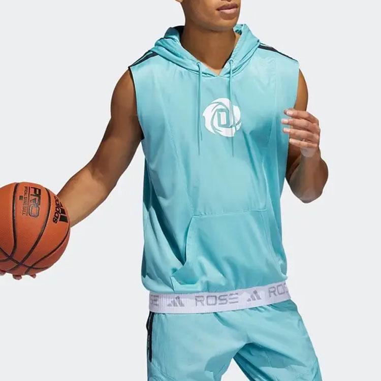Adidas Color Block Pattern Printed Letter Logo Trim Hooded Sleeveless Basketball Vest Men Vests Mint-Green GV4653