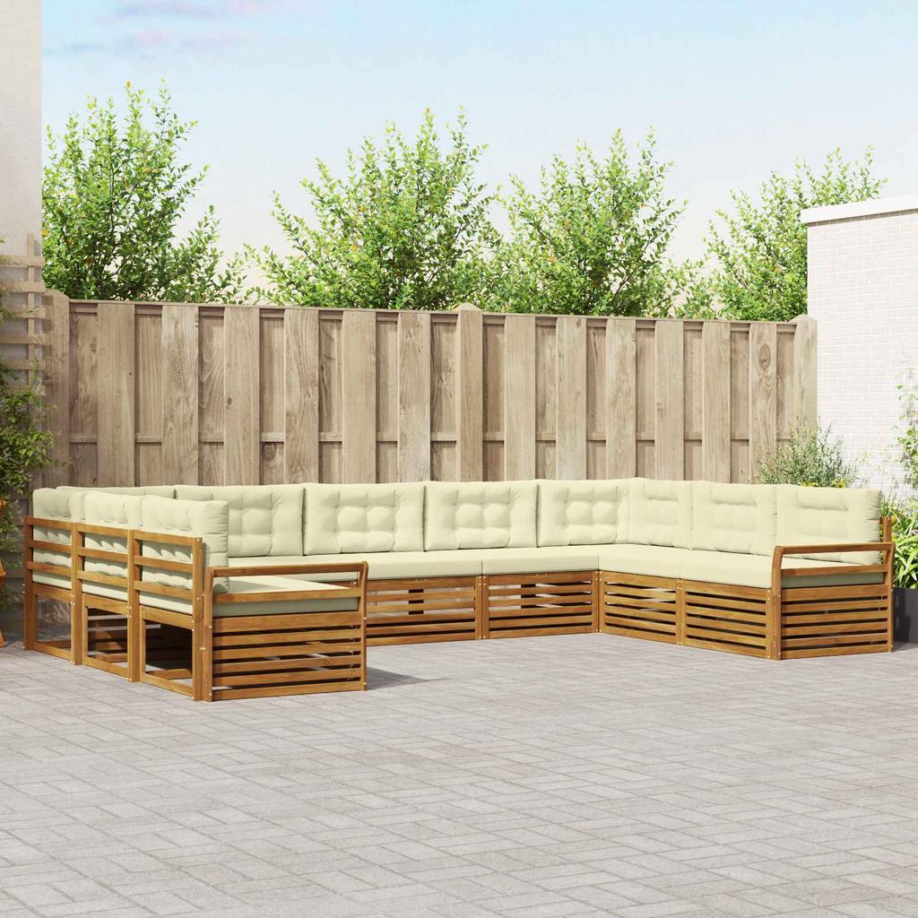 Outdoor Sofa Set 9 Pcs Natural and Cream Solid Acacia Wood