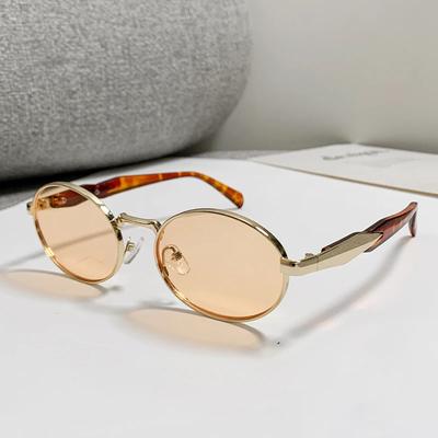 Retro 90s Oval Metal Frame Sun Glasses for Women Men  Design Trend Travel Light Brown Sun Glasses Vintage Shades UV400 Male