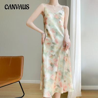 Summer Women's Silk Halter Dress V-neck Printed Halter Dress Floral Sexy Dresses