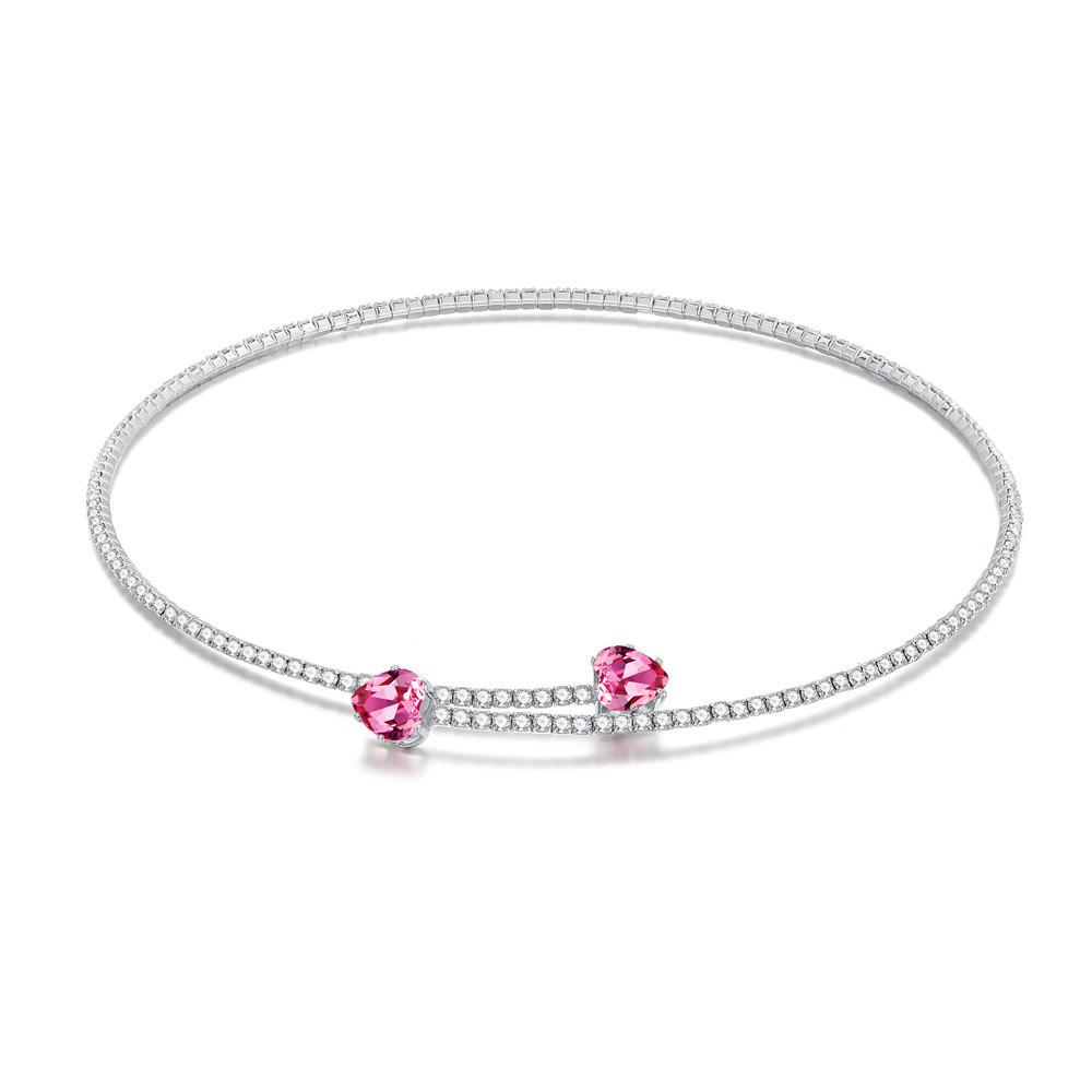 Elegant Double Layer Heart Shaped Zirconia Water Drop Necklace For Fashionable Women With Romantic Pink And Love Green Colors