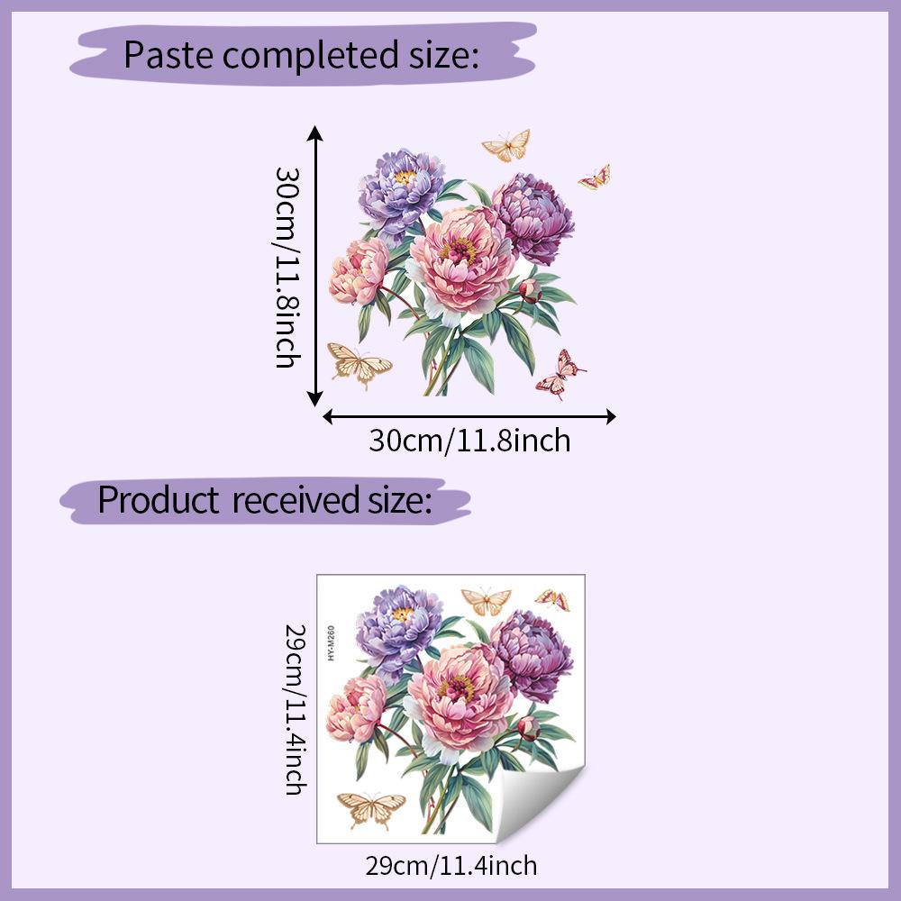 Peony Flower Butterfly Wall Sticker Self-Adhesive Removable Bedroom Living Room Hallway Dorm Home Decor 29x29CM разноцветный