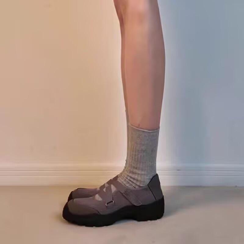 Sheepskin version~ Soft leather retro platform cross strap Mary Jane shoes women's casual sports shoes ballet single shoes