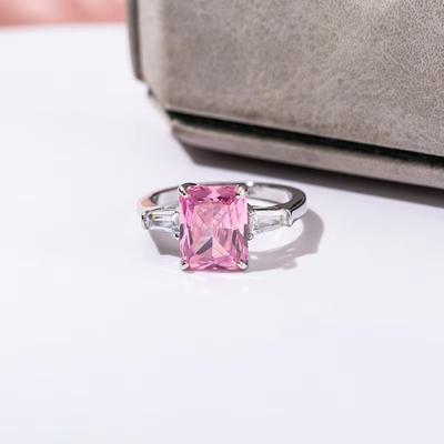 Huajie Zoet Roze Vierkante Zirconia Dames Schattige Ringen Schitterend Feest Bruiloft Uniek Verfijnd Trend