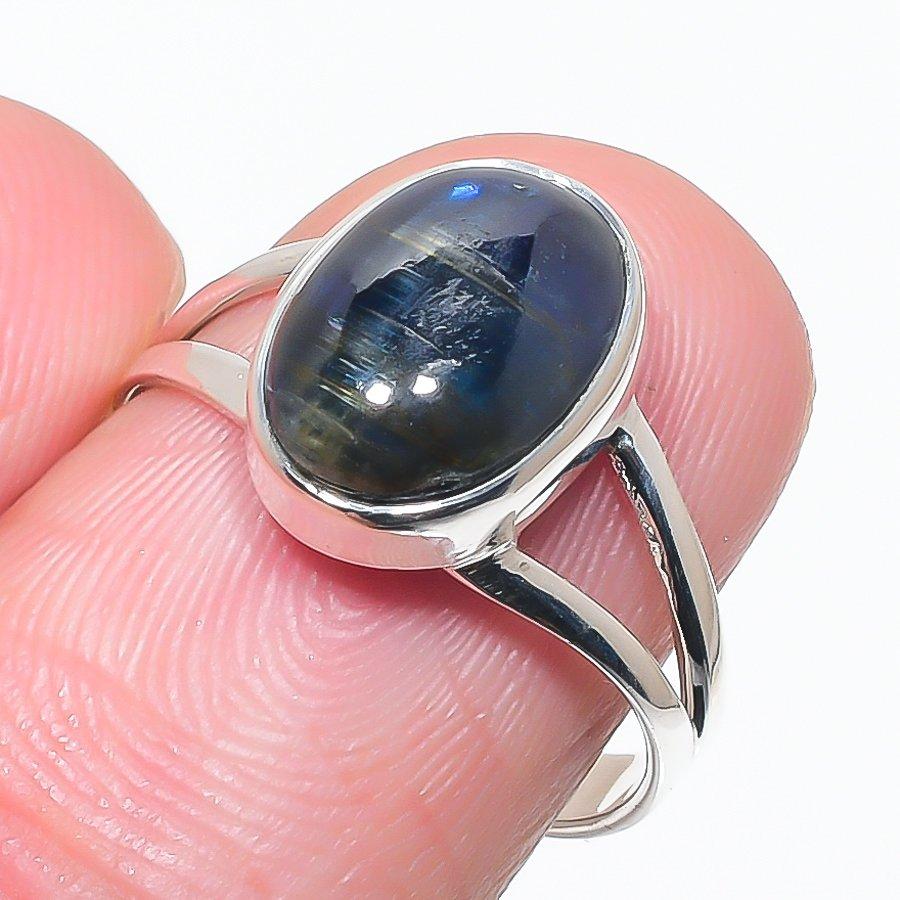 

Natural Blue Kyanite Gemstone Handmade 925 Solid Silver Jewelry Ring Size 8 E1W93