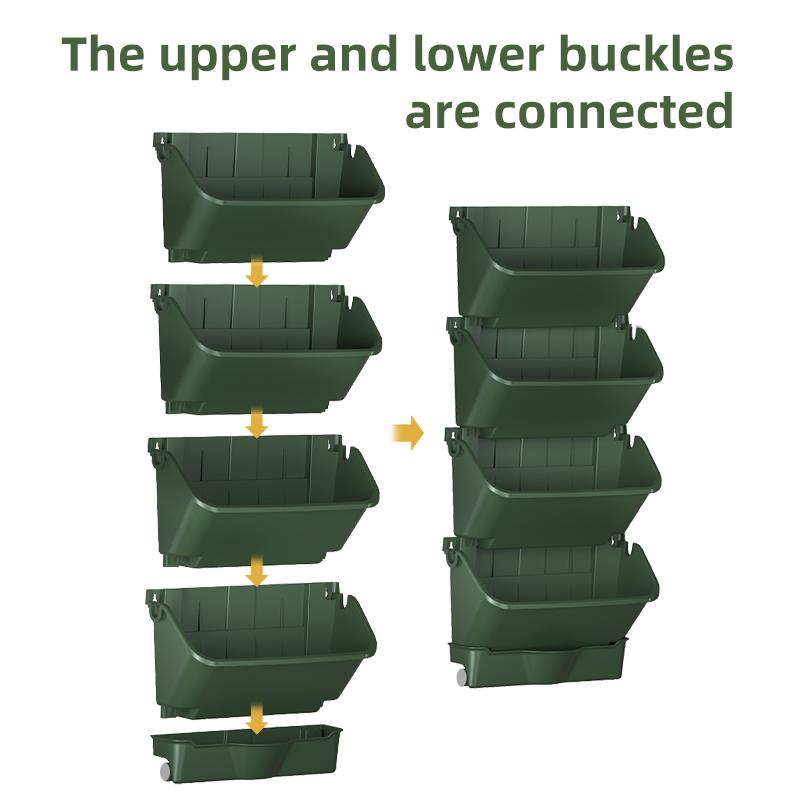 4 Pcs Vertical Stackable Wall Hanging Plastic Flower Pot Set with Water Tray for Home & Garden Use Durable Easy to Assemble