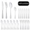 24Pcs Luxury Rainbow Dinnerware Set Stainless Steel Cutlery Set Knife Fork Spoon Dinner Set Kitchen Tableware Flatware Set