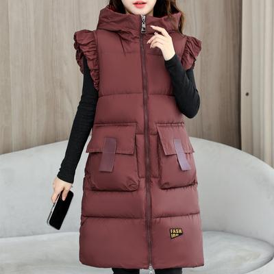Übergröße L-6XL Warme Weste für Damen im Winter, lange Oberbekleidung, mit Kapuze, modisch, dick, ärmellos, Parkas für Damenjacken