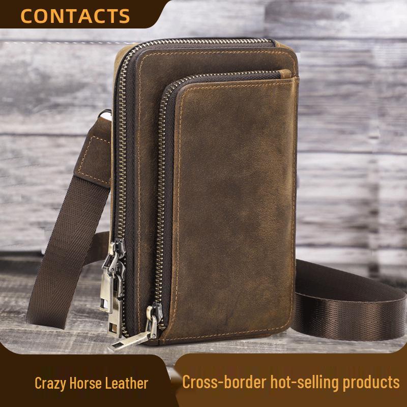 Black Angel Retro Men's Crazy Horse Leather Crossbody Phone Bag