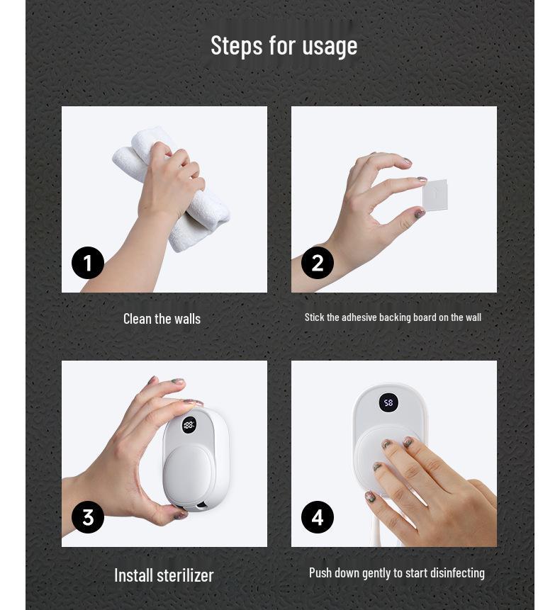 Portable Wall-Mounted UV Toothbrush Sterilizer and Dryer - Double Electric Brush Compatible, No-Punch Installation