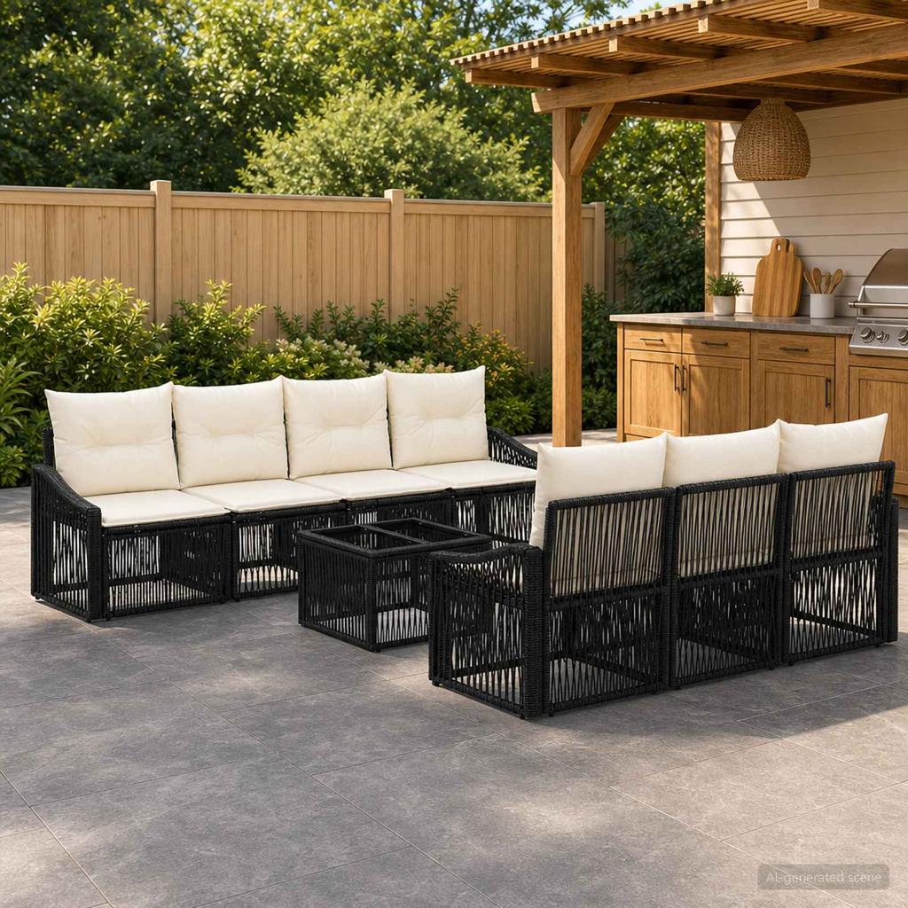 8 Piece Garden Sofa Set Black Poly Rattan