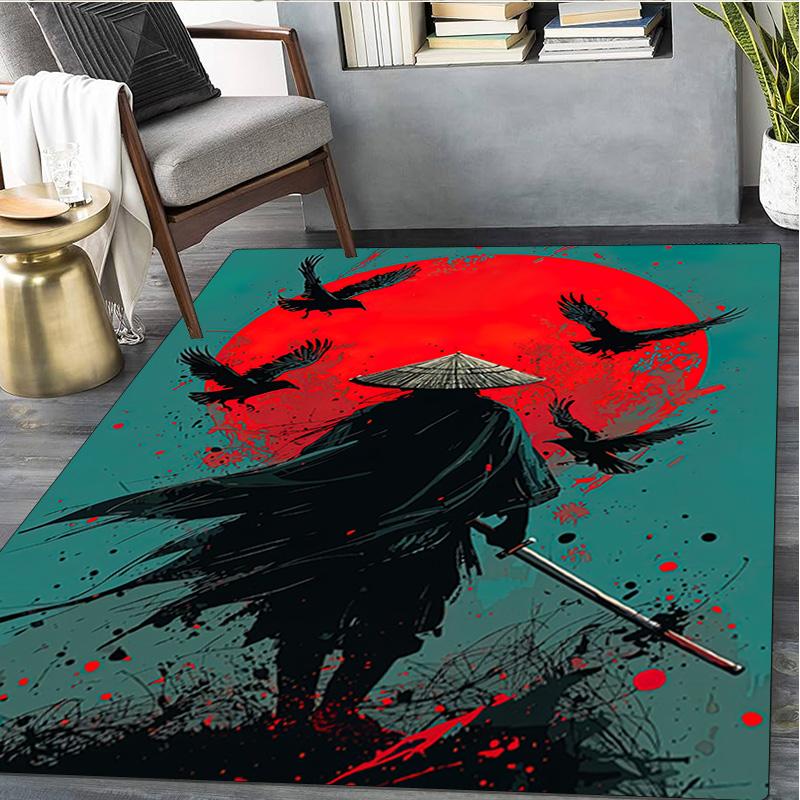1Pc Samurai Print Rug - home decoration Carpet For Living Room Bedroom Flooring Computer Chair Area Rug