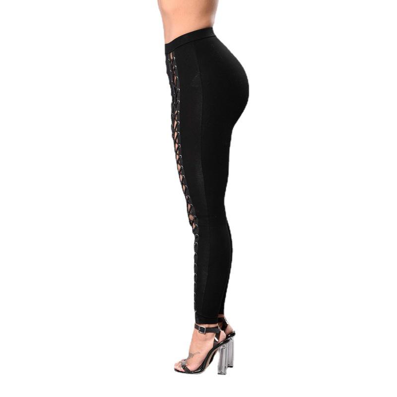 Sexy European & American Eyelet Strap Leggings: Slimming, Exposed Legs, Hip Lift, Large Sizes Available, Women's Fitness Tights