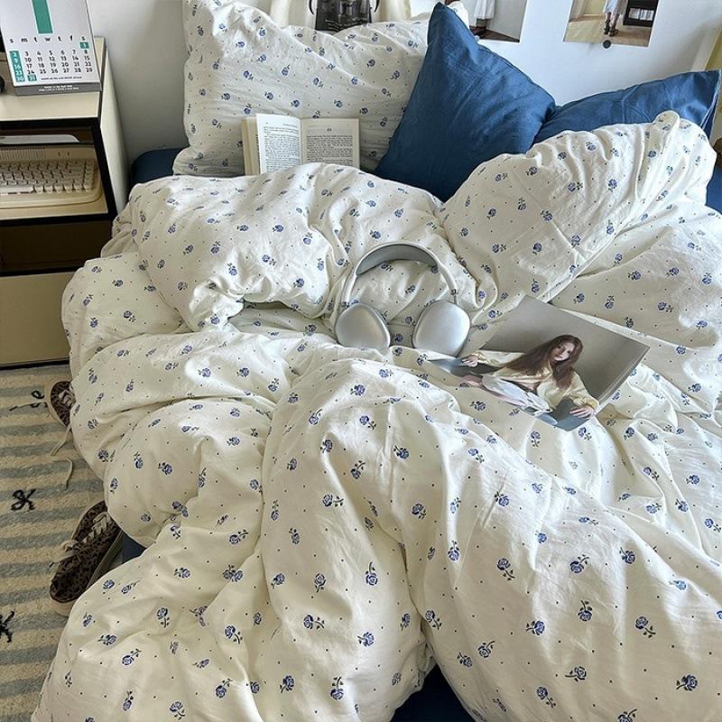 Washed Cotton Four-piece Set, Small Fresh Quilt Cover, Dormitory Bed Sheet Three-piece Set, Bedding