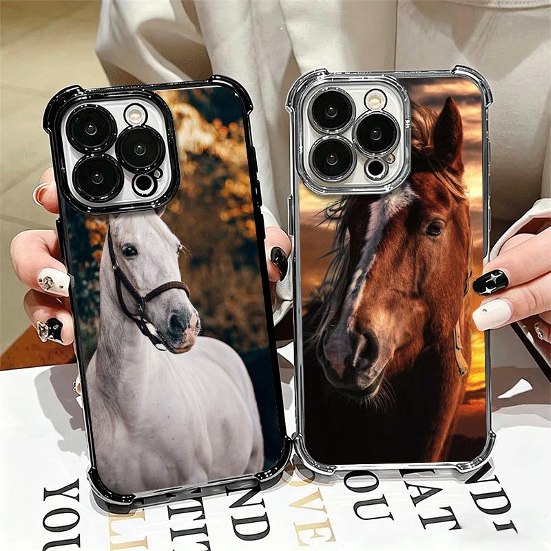 Ferghana Horse Animal Plating Phone Case For Iphone 16 17 Pro Max Air 16E 14 15 Plus 12 13 Mini Anti-Fall Airabag Cover