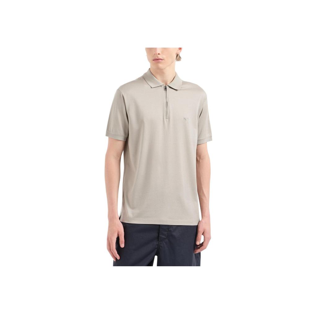 Emporio Armani Solid Logo Polo Shirt With Half-Zip Men Tops Light-Brown EM001082-AF10017-U8033