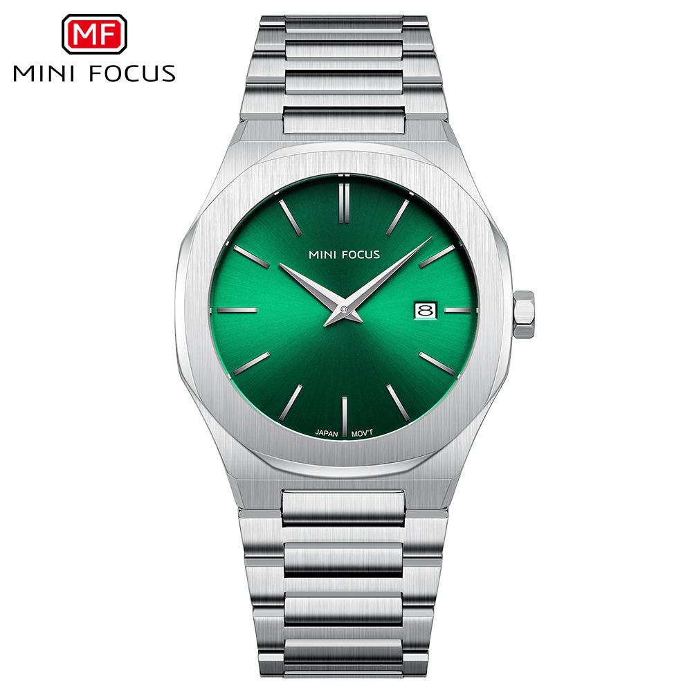 MINIFOCUS Men's Simple Quartz Watch with Stainless Steel Strap Date Display Water-Resistant Stylish Casual Wristwatch