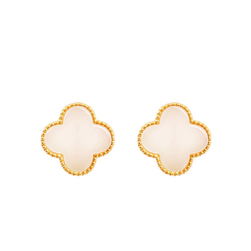 Douyin Style 925 Silver Four-Leaf Clover Jade Stud Earrings - Perfect 520 Holiday Gift for Girlfriend