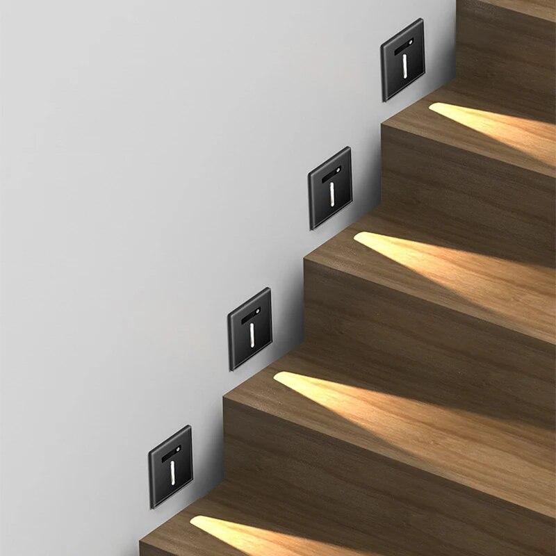 

Светодиодный настенный светильник для домашней лестницы, встраиваемый в настенный светильник, панель из закаленного стекла, датчик перемещения, 86x88 мм, 100-240 В, светодиодное ночное освещение