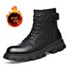 Genuine Leather Men Boots Fashion Casual High-top Boots British Style Short Boots for Men Plush Warm Winter Booties Botas Hombre