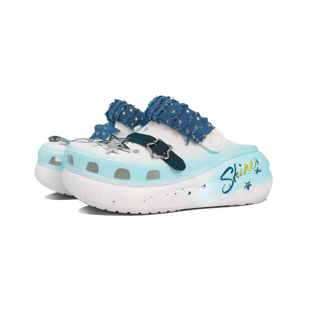 Crocs Crush Clog EVA Denim Star Gift Box Spring/Summer Decorative Buckle Denim Elements Graffiti Trend Hole Shoes Unisex White