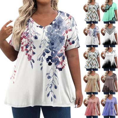 Womens Plus Size Tops Shorts Sleeve Shirts V Neck Casual Clothing Clothes Printed Tops