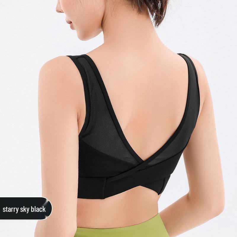 Women's Padded Sports Bra with V-Neck and Supportive Back for Running, Yoga, and Fitness