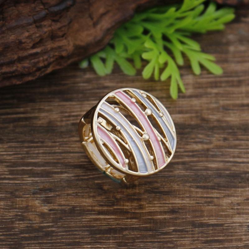 

Новое эмалевое цветное круглое полое эластичное кольцо с линией, женское модное круглое геометрическое кольцо с линией