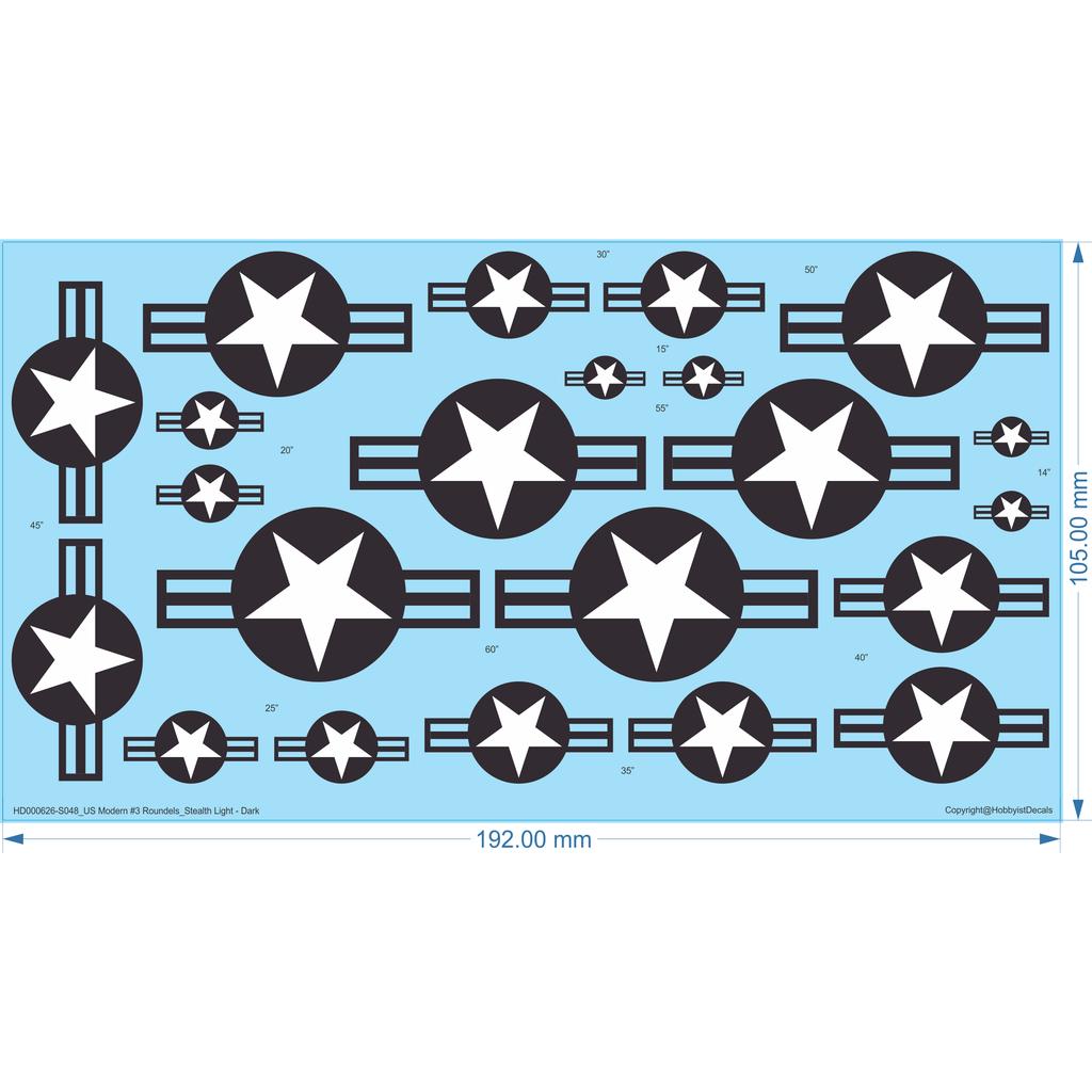 US Modern #3 Roundels_Stealth Light-Dark - 1/24 1/32 1/48 1/72 1/44- Water Decal - Waterslide, 1/24
