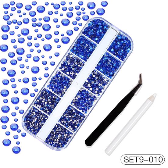 1 Set 12 Grids Nail Art Rhinestone Kit with Storage Box Drill Pen Tweezers Glass Flatback Rhinestone DIY Nail Design Crafting Decoration Fake Gems