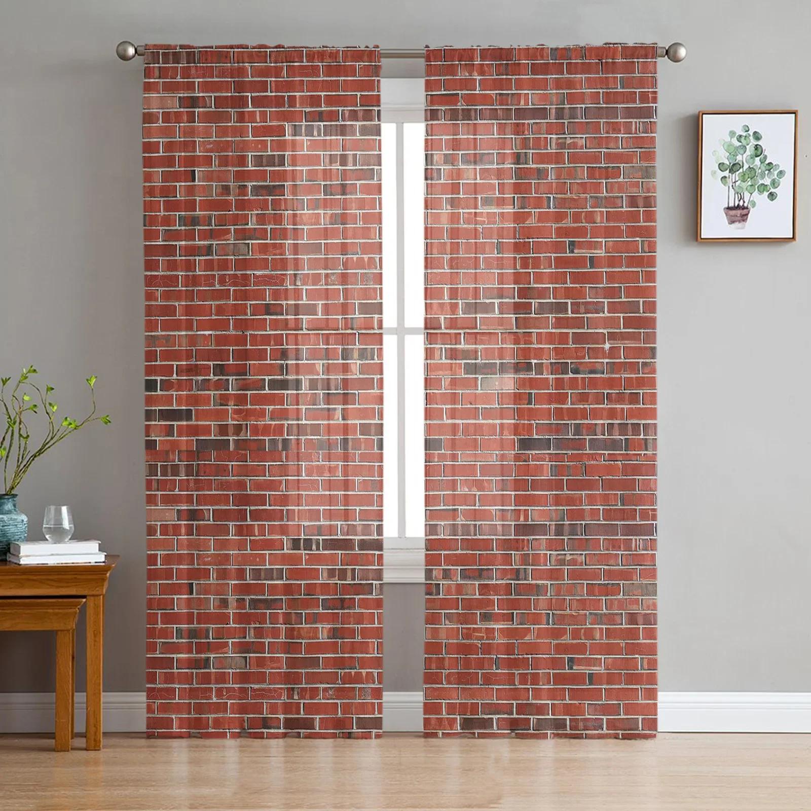 

Old Brick Wall Wooden Planks Window Panel Retro Soft Tulle Transparent Curtains Perfect for Living Room Bed Chamber Decoration Window Curtain Voile W135 x H115cm x1&Rod Pocket