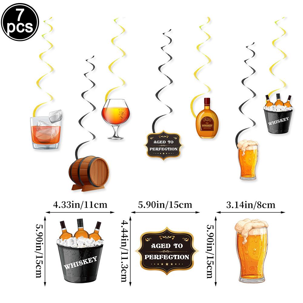 Whiskey Party Decor Whiskey Beer Bottle Glass Cup Balloon Banner Whiskey Honeycomb Table Decor Men Women Birthday Party Supplies