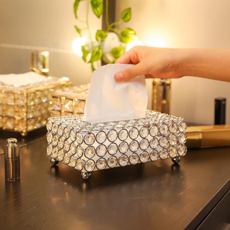 Artificial Crystal Tissue Box Paper Rack Office Table Decoration Facial Case Holder Removable Napkin Tray Storage