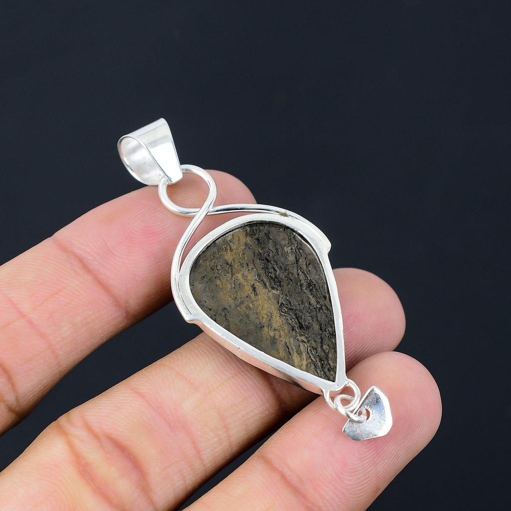 Pear Honey Dendrite Opal Stone 925 Silver Birthday Anniversary Pendant Jewelry