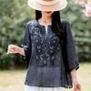 Women S Ramie Shirt 3 4 Sleeve V Neck Embroidered Elegant Top