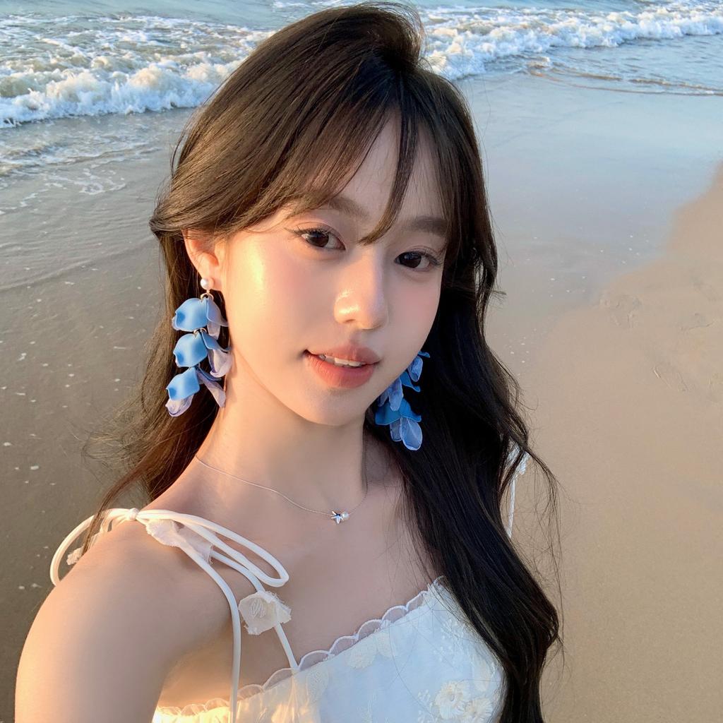 Acrylic Chiffon Flower Fringed Earrings Fashion Super Fairy Stud Earrings High Sense Sweet Fresh Earrings