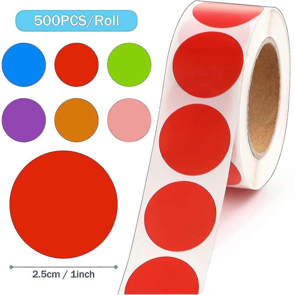 3000 Pieces Removable Color Code Dot Round Sticker Rolls Adhesive Circle Dot Sticker Label 500 Pieces/ Roll , 1 Inch (blue, Red, Pink, Oran