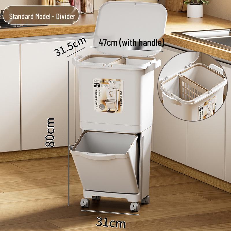 Double-Layer Press-Type Kitchen Trash Can, Thickened, Large-Capacity, Dry/Wet Separation, No Bending Needed, with Lid