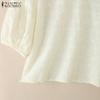 ZANZEA Women Casual Round Neck 3/4 Sleeve Loose Patchwork Cover Up Blouse