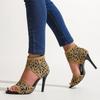 Flyweave High Heel Fish Mouth Sandals Women's Leopard Print Pointed Toe Open Toe Sexy Plus Size Shoes