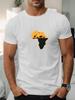 Men'S African Continent Print Casual Crew Neck Short Sleeve T-Shirt Regular Fit Stretch Cotton Polyester Blend Men Clothing