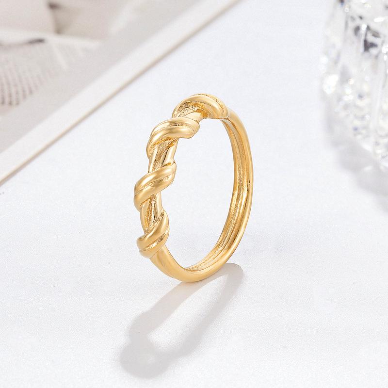 Elegant 14K Gold Braided Ring - High-End Titanium Steel, Non-Fading Jewelry for Women