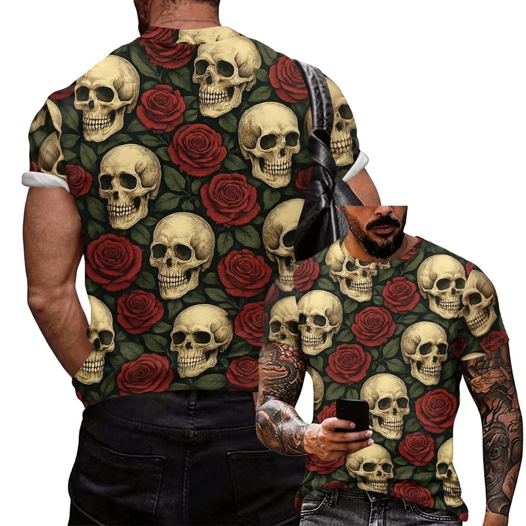 Men's Casual Loose Fit Short Sleeve T-Shirt Halloween Style Graphic Print Crew Neck Lightweight Top for Everyday Wear
