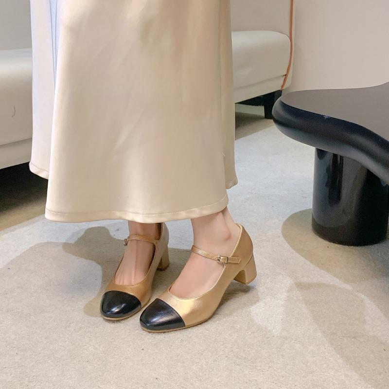 Anti-slip Leather Thick-soled Women's High-heeled Shoes