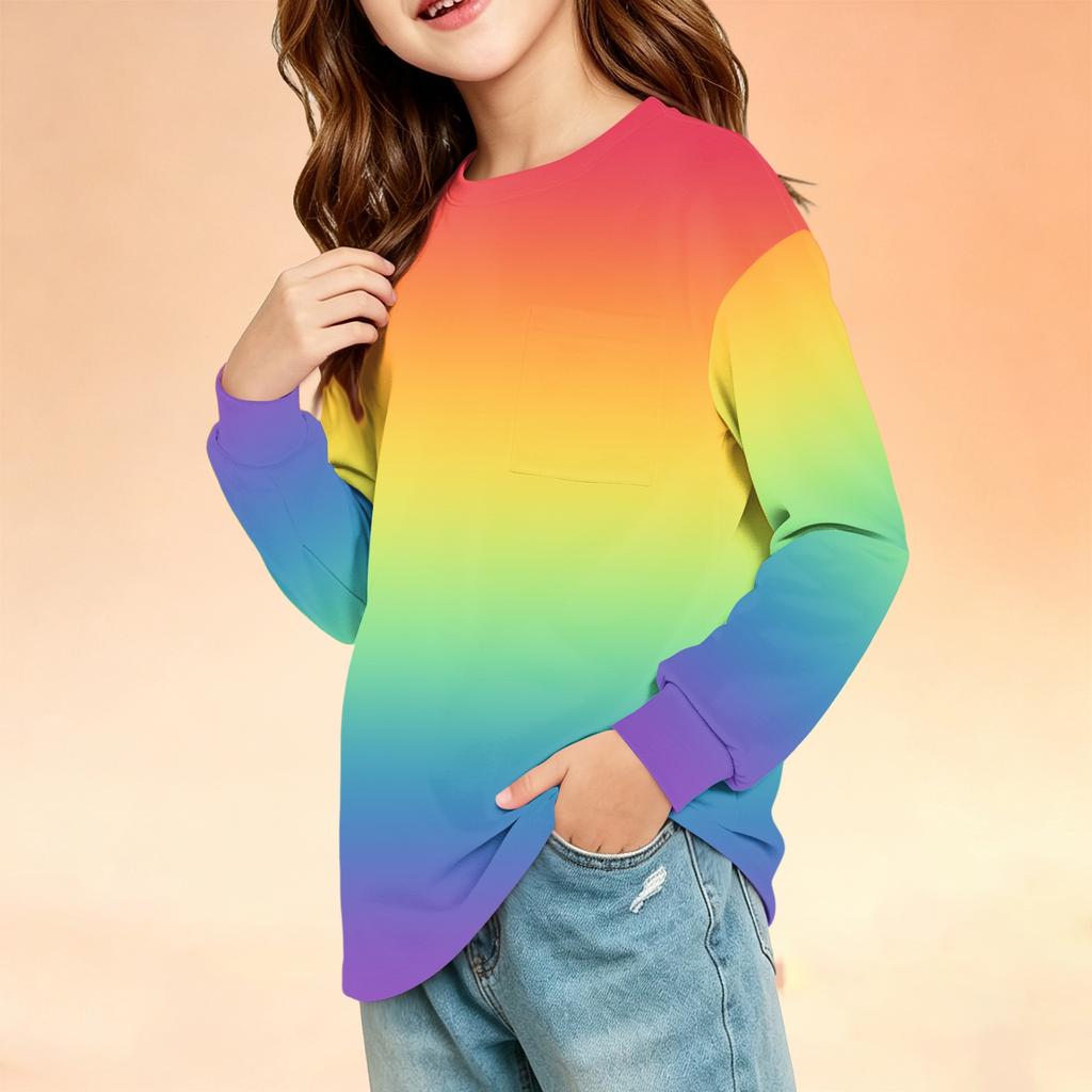 Kids Fashion Crewneck Long Sleeve Top with Print and Pocket