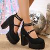 Spring and summer new fashion thick heel high heels women's water table round head buckle shallow mouth single shoes fashion women's shoes